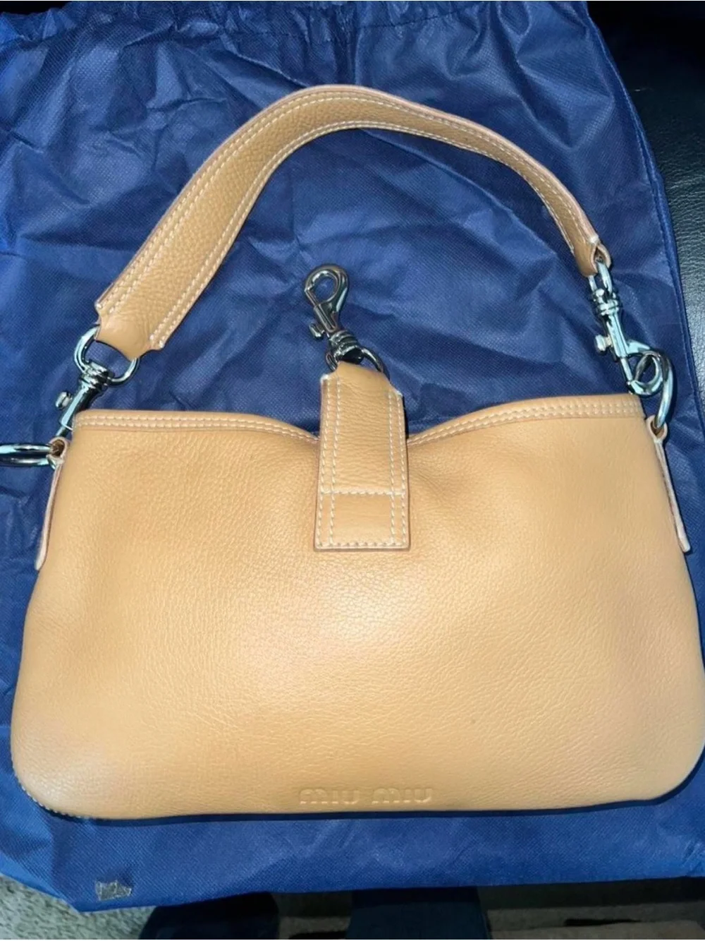 Miu Miu Beige Leather Shoulder Bag with Silver Ring